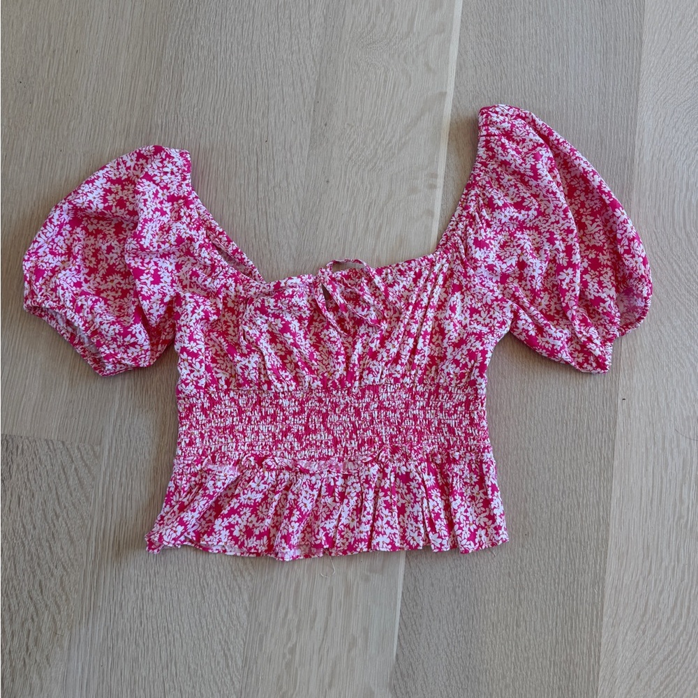 1. State Pink and White Smocked Ruffled Crop Top